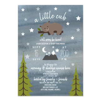 Sleepy Bear Cub Mountains Watercolor Baby Shower Card