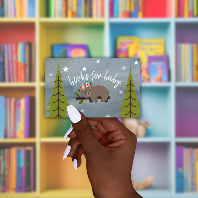 Sleepy Bear Cub Neutral Baby Floral Book Request Enclosure Card (Creator Uploaded)
