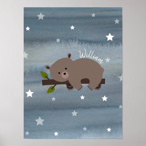 Sleepy Bear Cub Watercolor Baby Nursery Artwork Poster