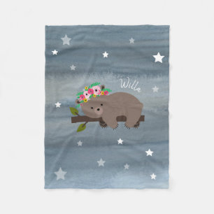 Sleepy Bear Floral Stars Girls Fleece Blanket