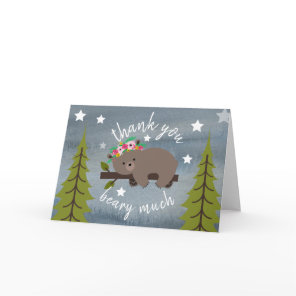 Sleepy Bear Floral Thank You Stars Watercolor Card