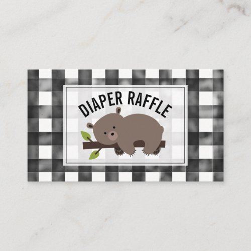 Sleepy Bear Gingham Baby Shower Diaper Raffle Enclosure Card