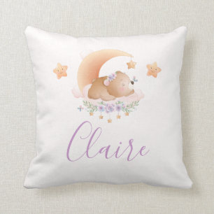 Sleepy Bear on Cloud Baby Girl Baby Throw Pillow