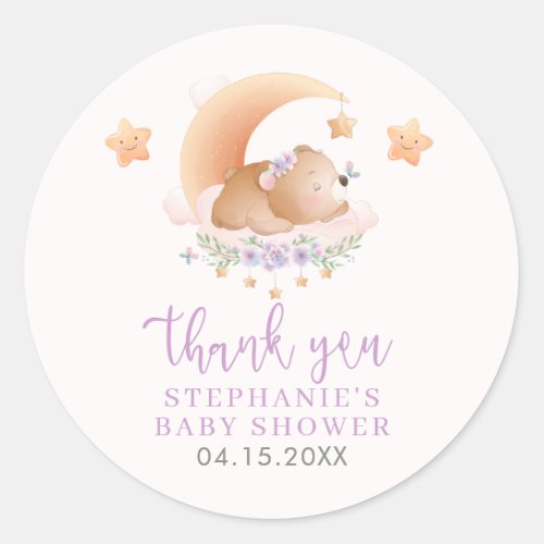 Sleepy Bear on Cloud Baby Girl Classic Round Sticker
