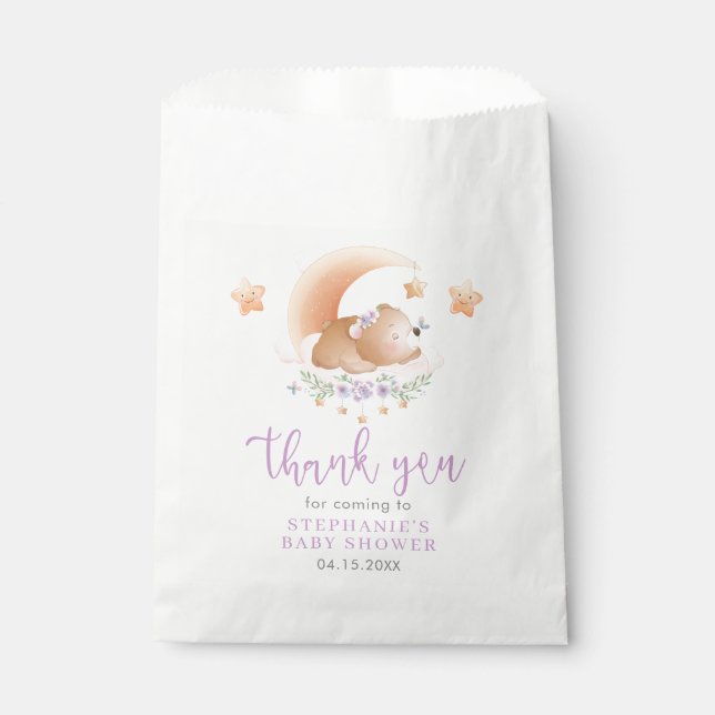 Sleepy Bear on Cloud Baby Girl Favor Bag (Front)