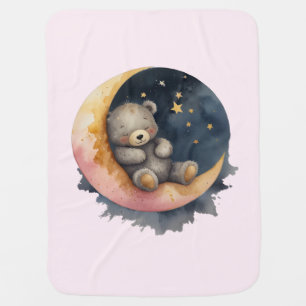 Sleepy Bear on the Moon Baby Blanket