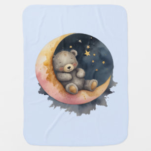 Sleepy Bear on the Moon Baby Blanket