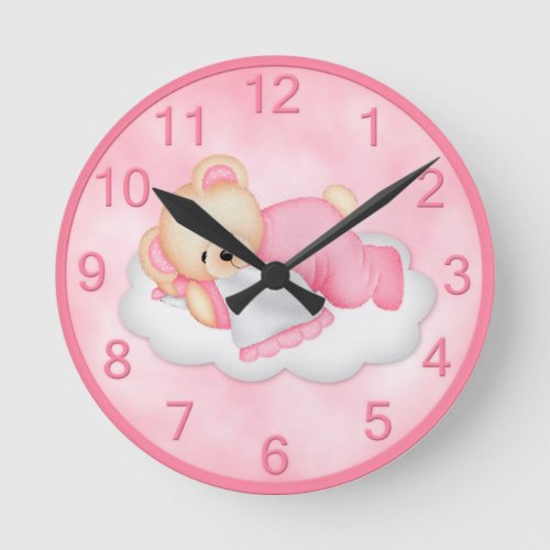 Sleepy Bear Pink Wall Clock