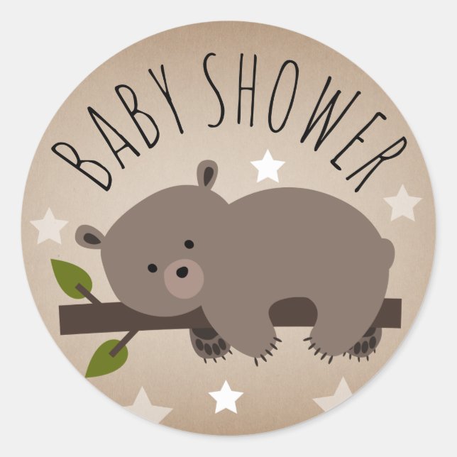 Sleepy Bear Stars Baby Shower Sticker (Front)