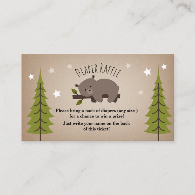 Sleepy Bear Stars Diaper Raffle Enclosure Card (Front)