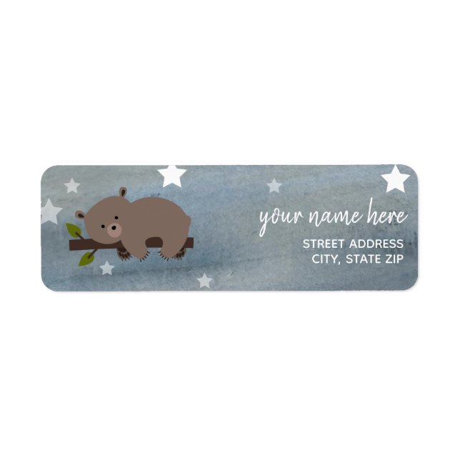 Sleepy Bear Stars Watercolor Baby Shower Address Label (Front)