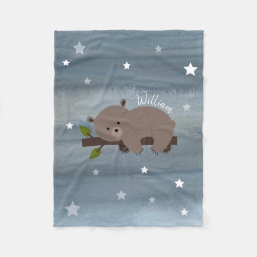 Sleepy Bear Stars Watercolor Fleece Blanket