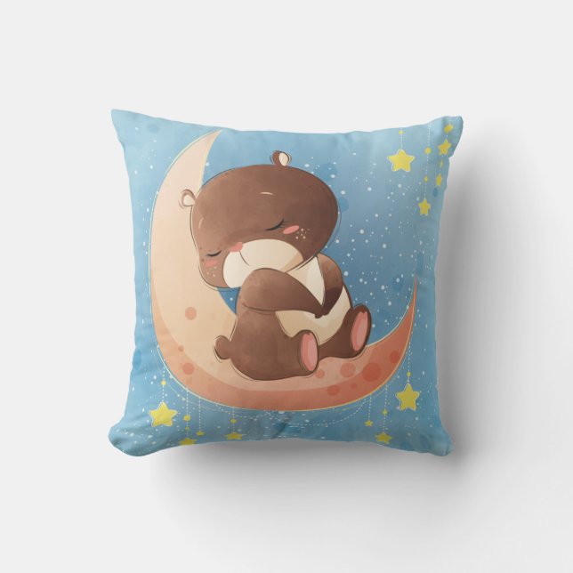 Sleepy Bear Throw Pillow (Front)
