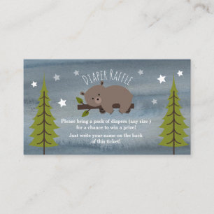 Sleepy Bear Watercolor Stars Baby Diaper Raffle Enclosure Card