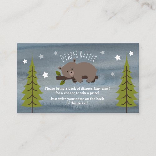Sleepy Bear Watercolor Stars Baby Diaper Raffle Enclosure Card