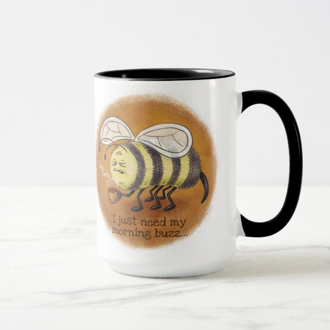 Sleepy Bee Morning Buzz with black handle Mug (Right)