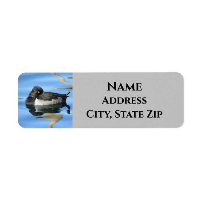 Sleepy Black White Duck Photo Reflection Nature Label (Front)