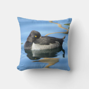Sleepy Black White Duck Photo Reflection Nature Throw Pillow