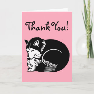 Sleepy Black White Husky Pink Thank You Card