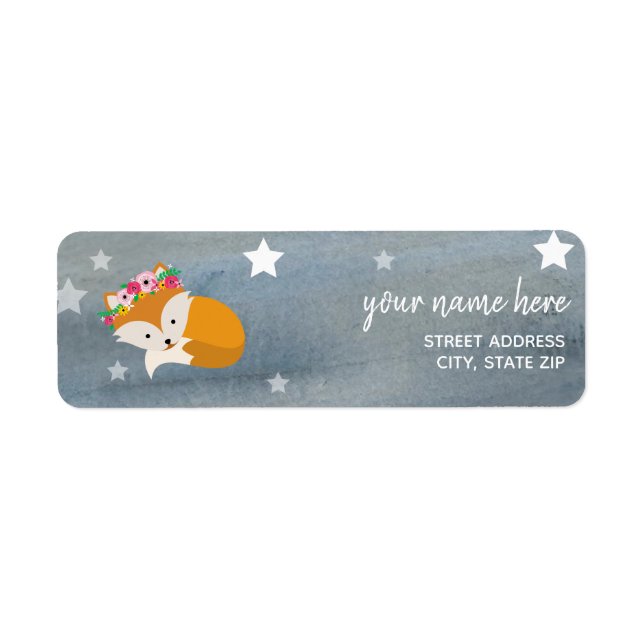Sleepy Boho Fox Stars Watercolor Baby Shower Label (Front)