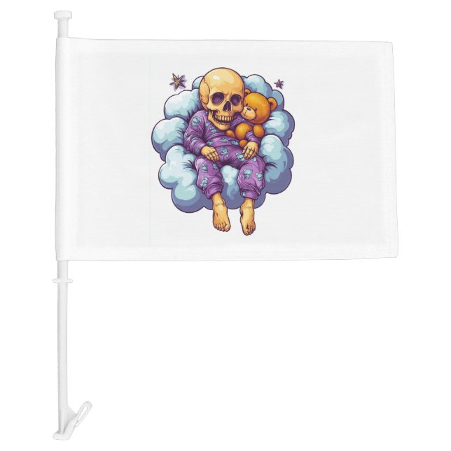 Sleepy Bones � Cute & Funny Bedtime Skull Car Flag (Front)