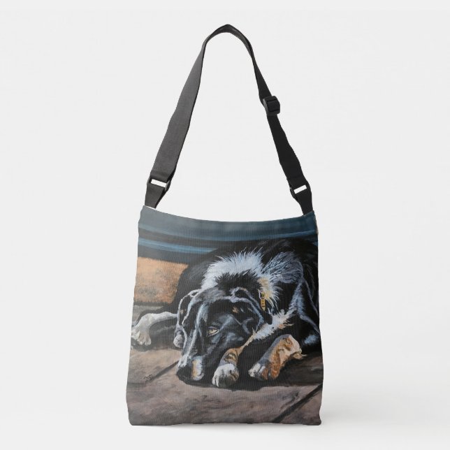 Sleepy Border Collie Cross-Body Bag (Front)