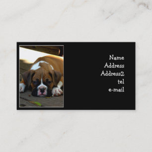 Sleepy boxer puppy business card