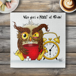 Sleepy Brown Cute Funny Owl Coffee Illustration Jigsaw Puzzle