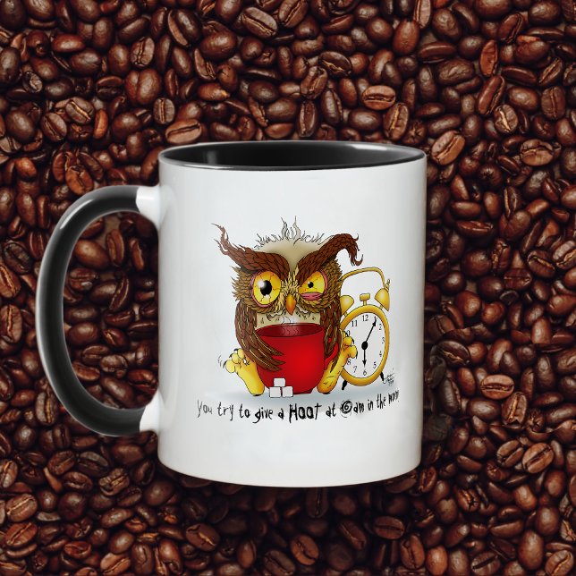 Sleepy Brown Cute Funny Owl Coffee Illustration Mug (Creator Uploaded)