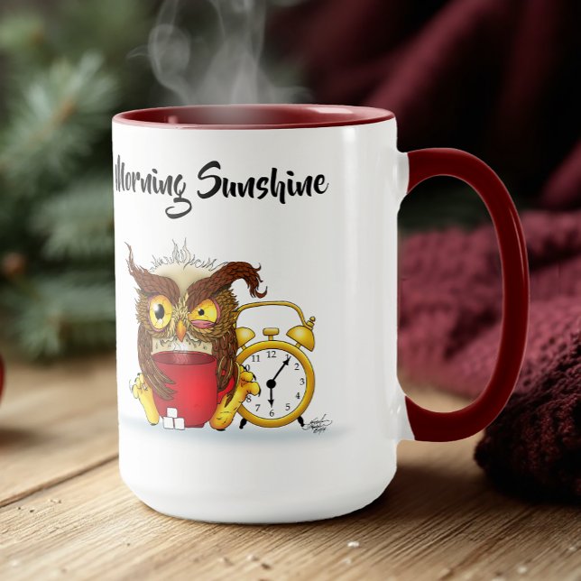 Sleepy Brown Cute Funny Owl Coffee Illustration Mug (Creator Uploaded)