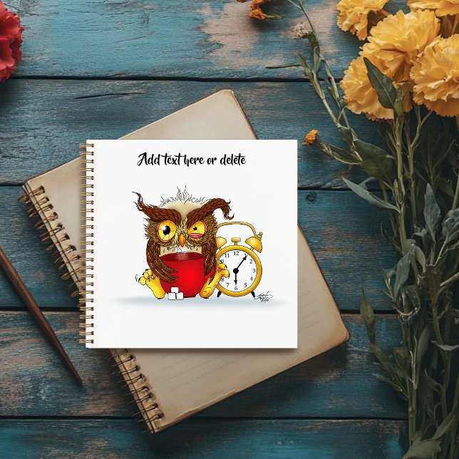 Sleepy Brown Cute Funny Owl Coffee Illustration Notebook (Creator Uploaded)