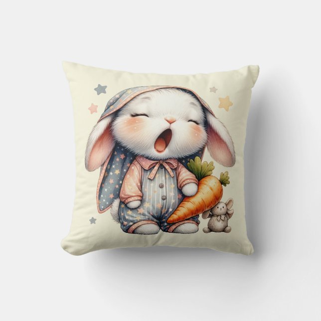 Sleepy Bunny Rabbit Throw Pillow (Front)