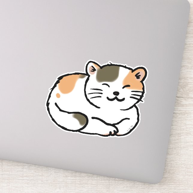 sleepy calico black & orange cat sticker (Detail)