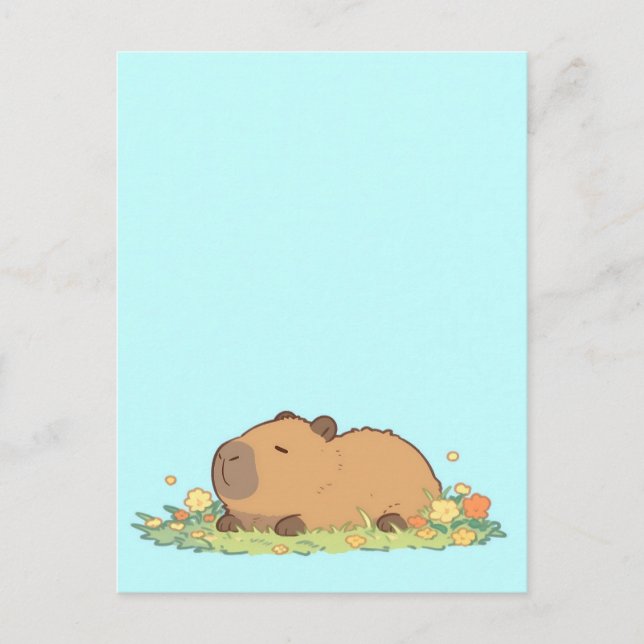 Sleepy Capybara Resting in Summer Meadow Postcard (Front)