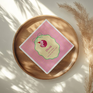 Sleepy Cat 1st Birthday Yellow Stripe Napkins