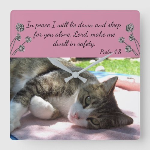 Sleepy Cat Bible Verse Wall Clock