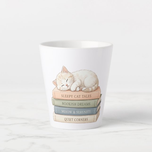 Sleepy Cat Books Latte Mug – Bookish Gift (Front)