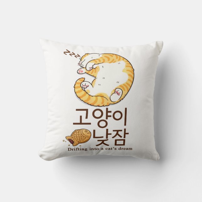 Sleepy Cat & Bungeoppang Korean Design Throw Pillow (Front)