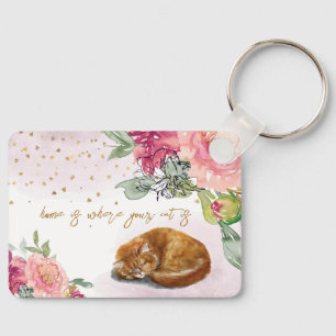 Sleepy Cat Cute Orange Kitten Girl Pet Lover Keychain