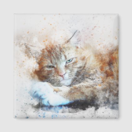 Sleepy Cat Girl | Abstract | Watercolor Magnet