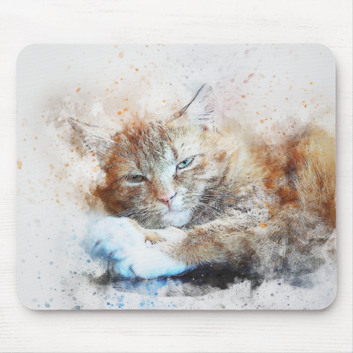 Sleepy Cat Girl Abstract Watercolor Mouse Pad Zazzle Com