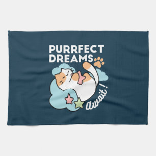 Sleepy Cat Hugging Star – Purrfect Dreams Cute Cat Kitchen Towel