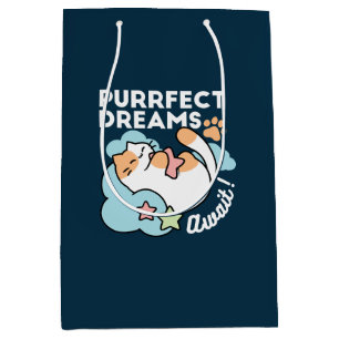 Sleepy Cat Hugging Star – Purrfect Dreams Cute Cat Medium Gift Bag
