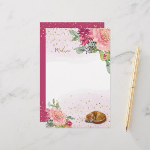 Sleepy Cat Illustration Girl Notes Stationery