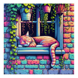 Sleepy Cat in Window Sill Ai Art