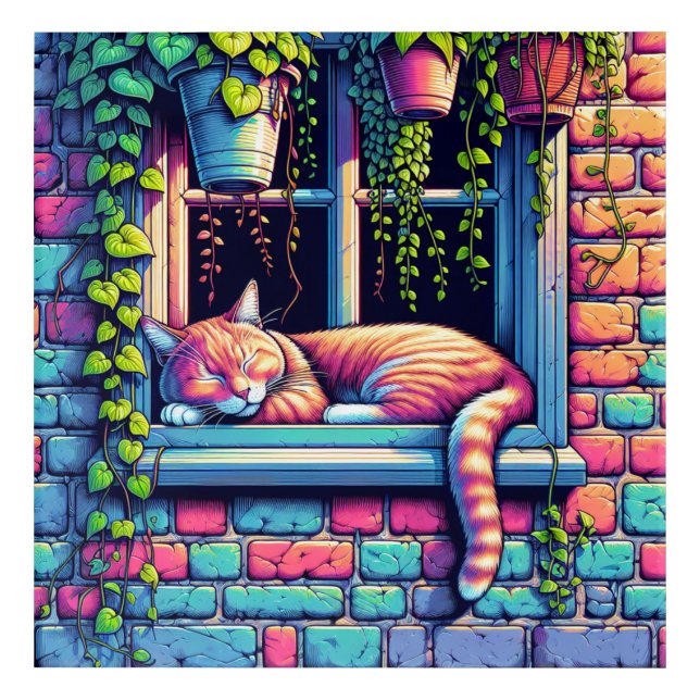 Sleepy Cat in Window Sill Ai Art (Front)