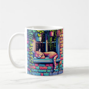 Sleepy Cat in Window Sill Ai Art Coffee Mug