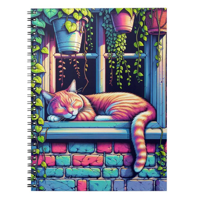 Sleepy Cat in Window Sill Ai Art Notebook (Front)