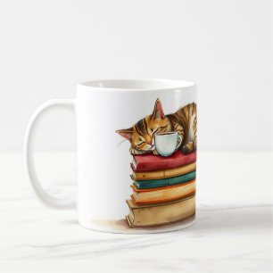 Sleepy Cat Napping On Coffee Funny Personalized Coffee Mug