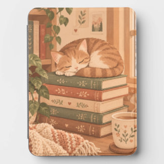Sleepy Cat on Books Cozy Reading Nook Illustration Kindle Cover